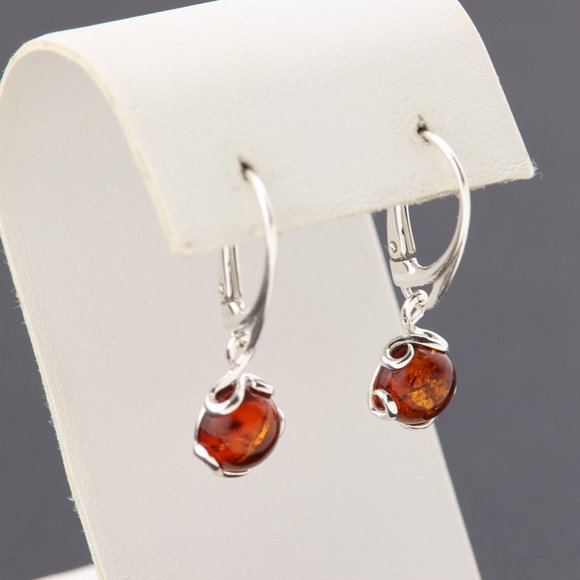 Sterling silver earrings with natural Baltic amber, amber drop earrings - Picture 8 of 14